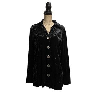 HARVE BENARD Crushed Velvet Black Button Front Tunic XL. So soft, comfy!